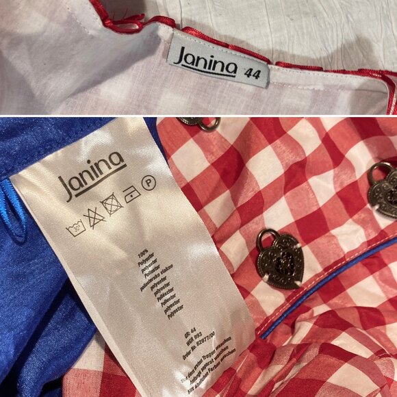 Authentic Dirndl Dress Apron Blouse Set Oktoberfest Red Blue Gingham 44 L XL - Picture 3 of 4